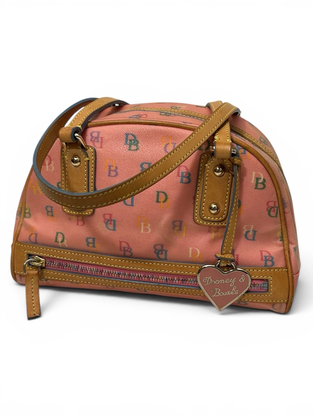 Dooney & Bourke Vintage Y2K monogram  Coral Multicolor rainbow zipper bowler bag